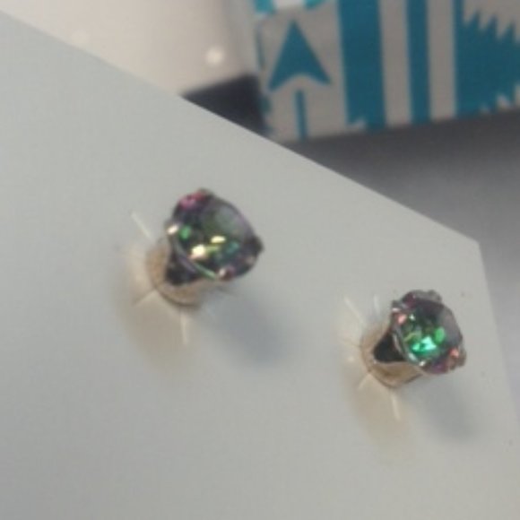 Rainbow Beveled Quartz Silver Post Earrings - Picture 7 of 7